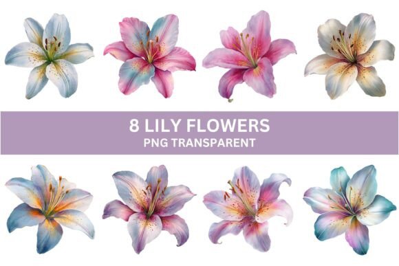8 Watercolor Lily Flowers PNG Set: A Designer's Floral Toolkit