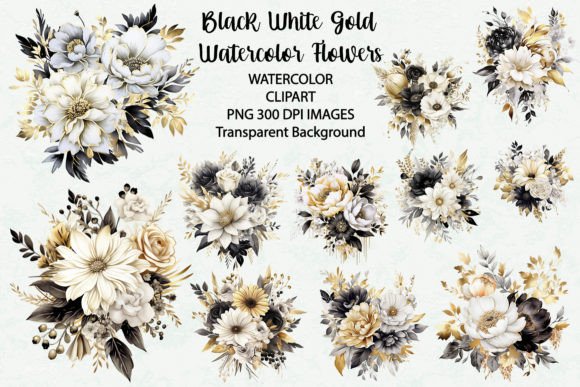 Black White and Gold Flowers Watercolor: A Designer's Toolkit