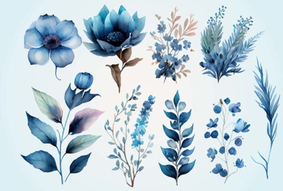 Blue Watercolor Flower Clipart: A Designer's Spring Palette