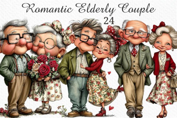 Celebrate Timeless Love with Romantic Elderly Couple Clipart