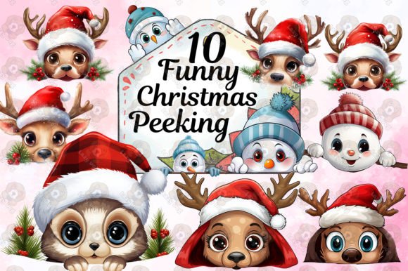 Funny Christmas Peeking Clipart PNG Collection