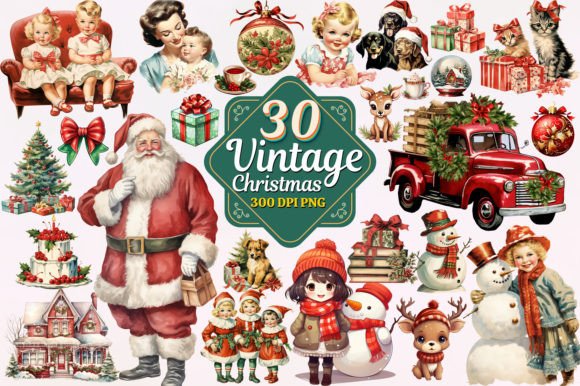 Infuse Projects with Nostalgia: Vintage Christmas Watercolor Clipart