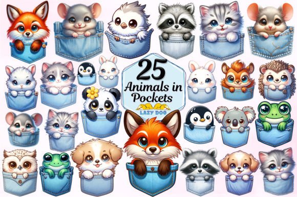 Kawaii Animals in Pockets: Adorable Clipart for Creative Projects