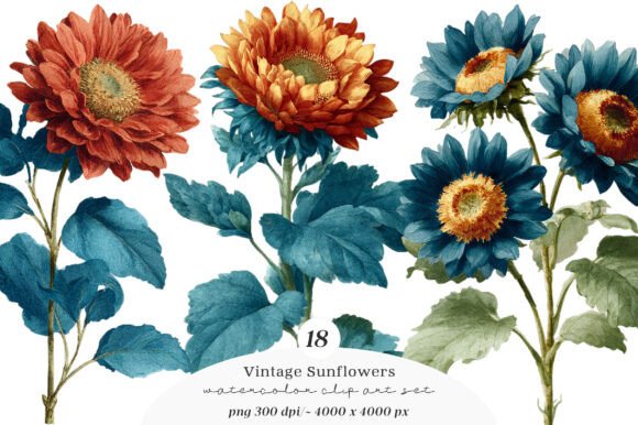 Retro Vintage Sunflowers Cliparts: A Designer's Toolkit