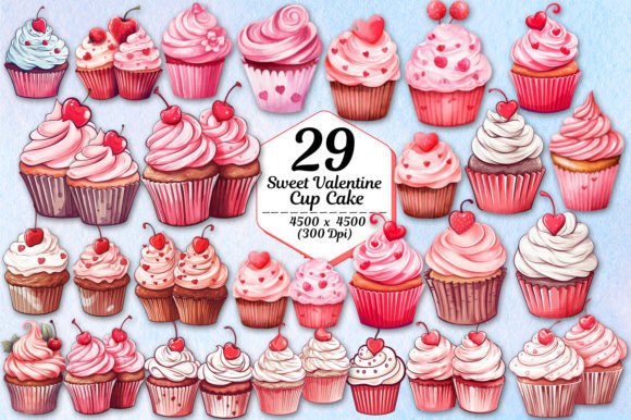 Sweet Valentine Cupcakes Clipart PNG Collection: Design Assets for the Season