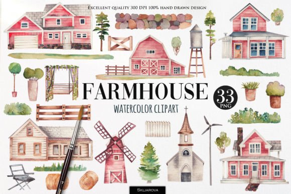 The Warmth of Watercolor: Using Red Farmhouse Clipart