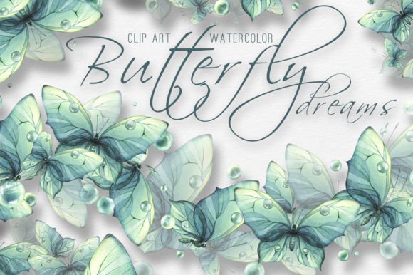 Turquoise Butterflies Watercolor Clipart for Designers