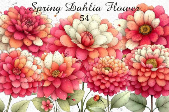 Whimsical Spring Dahlia Flower Clipart: Infusing Digital Projects with Hand-Painted Charm