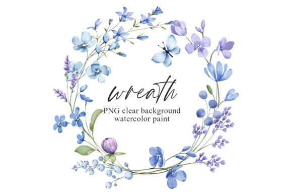 Wreath with Blue Watercolor Flowers PNG for Elegant Design